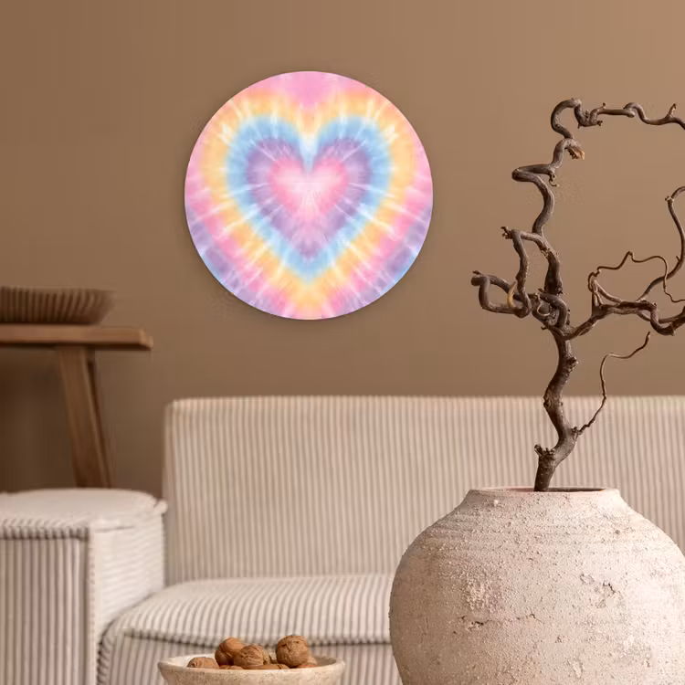 Hartvorm - Pastelkleuren - Tie Dye Wandcirkel kunststof plaat 5mm dik klein -sfeer1