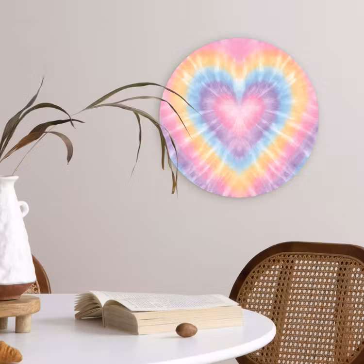Hartvorm - Pastelkleuren - Tie Dye Wandcirkel kunststof plaat 5mm dik klein -sfeer4