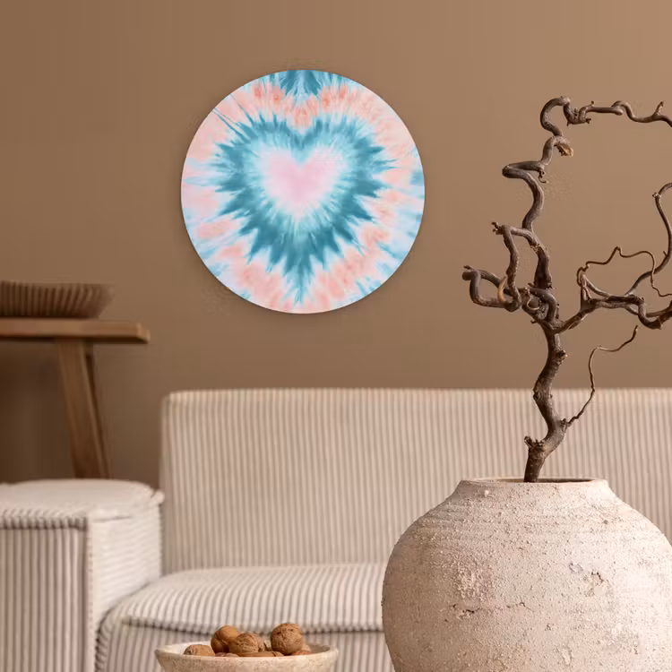 Hartvormig - Tie dye - Pasteltinten - Lichtgroen Wandcirkel kunststof plaat 5mm dik klein -sfeer1
