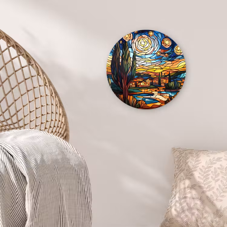 Hemel - Sterren - Mozaïek - Huizen Wandcirkel kunststof plaat 5mm dik klein -sfeer5