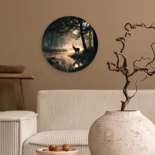 Hert - Bosbeek - Mystiek Wandcirkel kunststof plaat 5mm dik klein -sfeer1