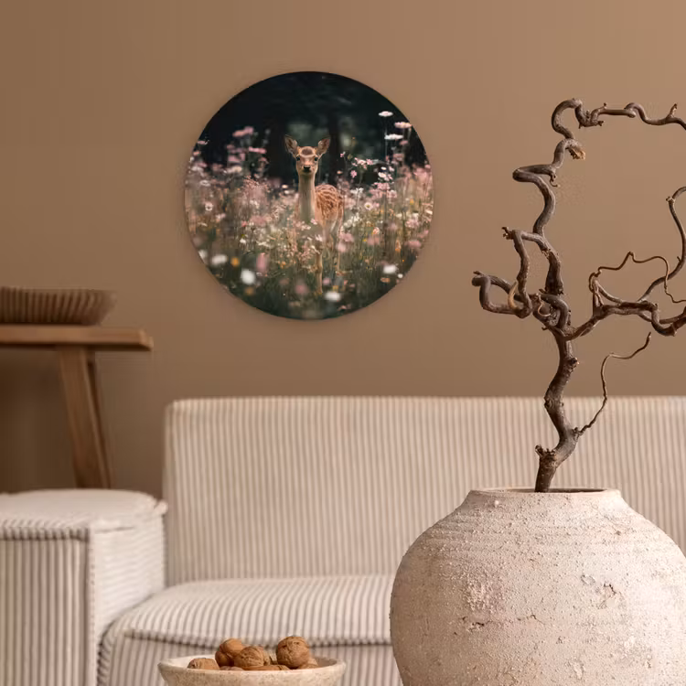 Hert - Wilde bloemen - Bos Wandcirkel kunststof plaat 5mm dik klein -sfeer1