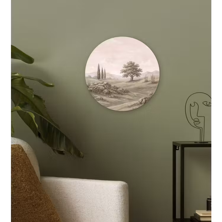 Heuvellandschap - Bomen - Natuur - Groen Wandcirkel kunststof plaat 5mm dik klein -sfeer3
