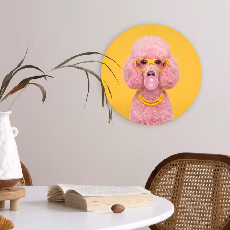 Hond - Kauwgum - Dieren - Modern - Roze Wandcirkel kunststof plaat 5mm dik klein -sfeer4