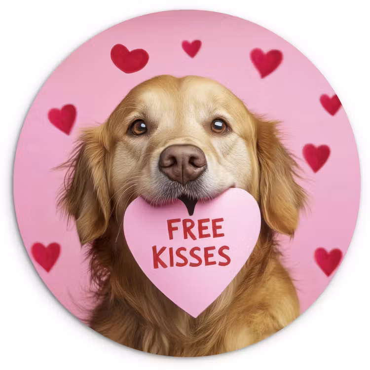 Hond - Kiss- Valentijn - Hartjes Wandcirkel kunststof plaat 5mm dik klein -3d
