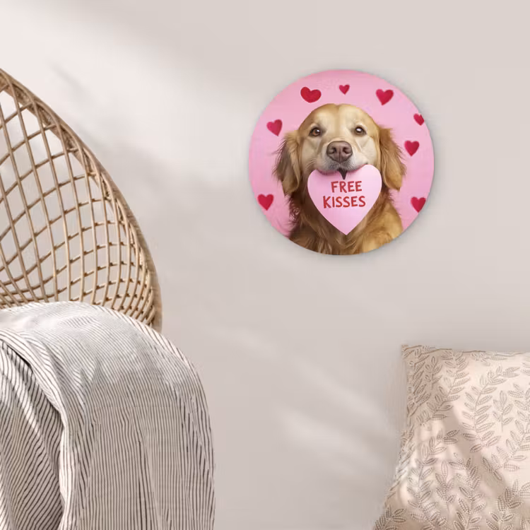 Hond - Kiss- Valentijn - Hartjes Wandcirkel kunststof plaat 5mm dik klein -sfeer5