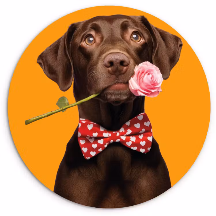 Hond - Oranje - Roos - Valentijn Wandcirkel kunststof plaat 5mm dik klein -3d