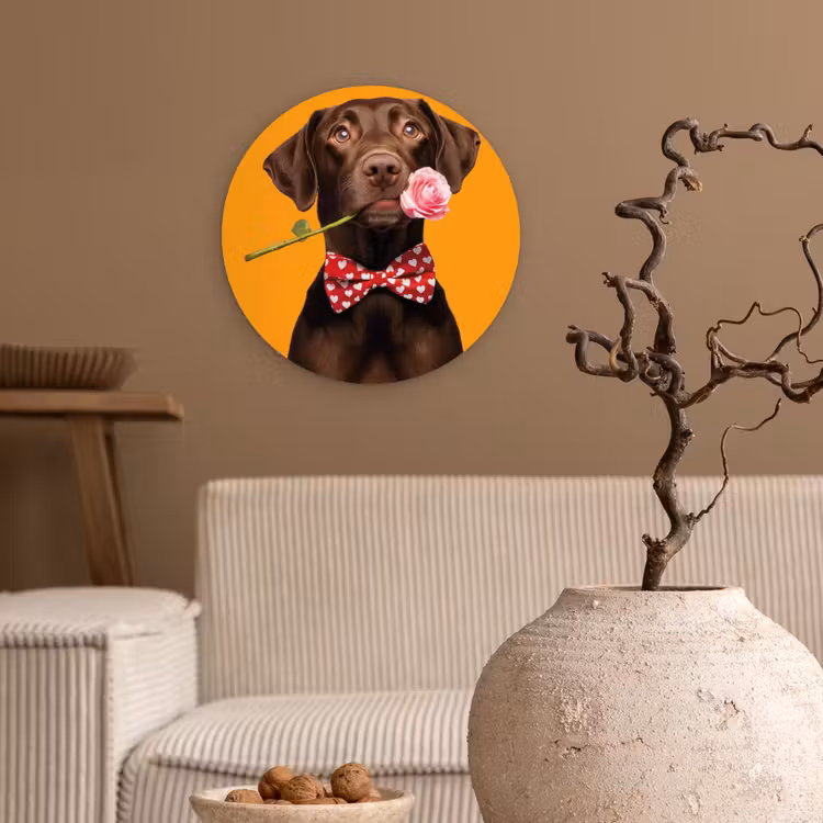Hond - Oranje - Roos - Valentijn Wandcirkel kunststof plaat 5mm dik klein -sfeer1