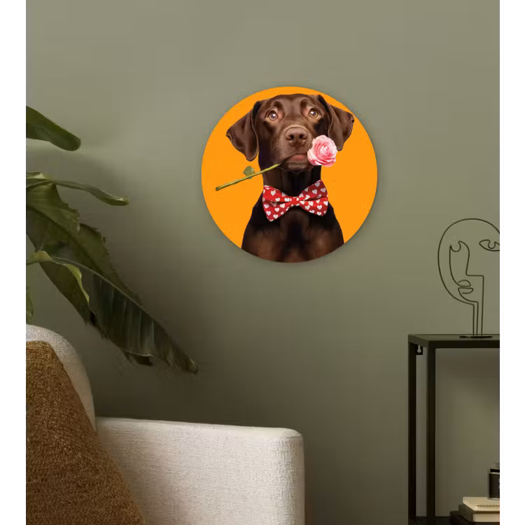 Hond - Oranje - Roos - Valentijn Wandcirkel kunststof plaat 5mm dik klein -sfeer3