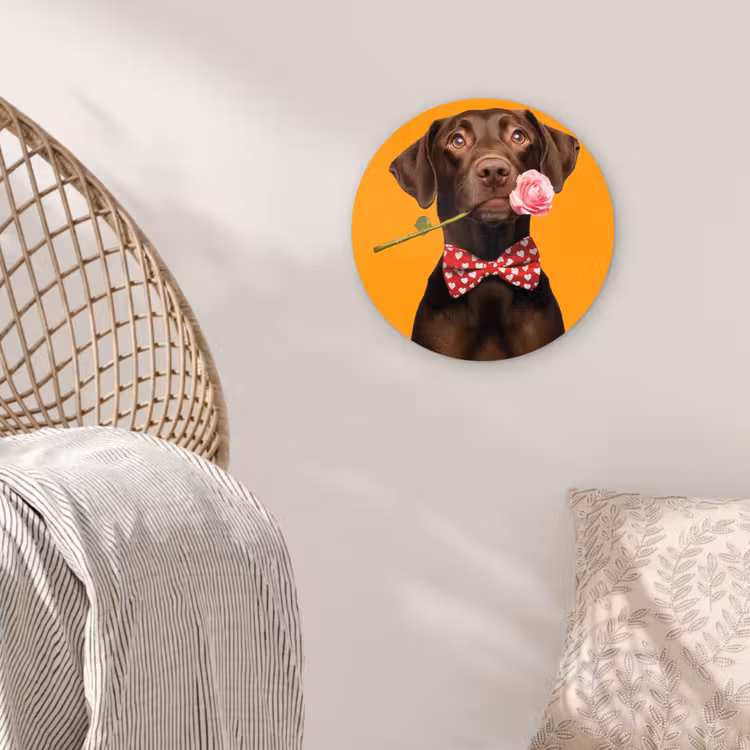Hond - Oranje - Roos - Valentijn Wandcirkel kunststof plaat 5mm dik klein -sfeer5
