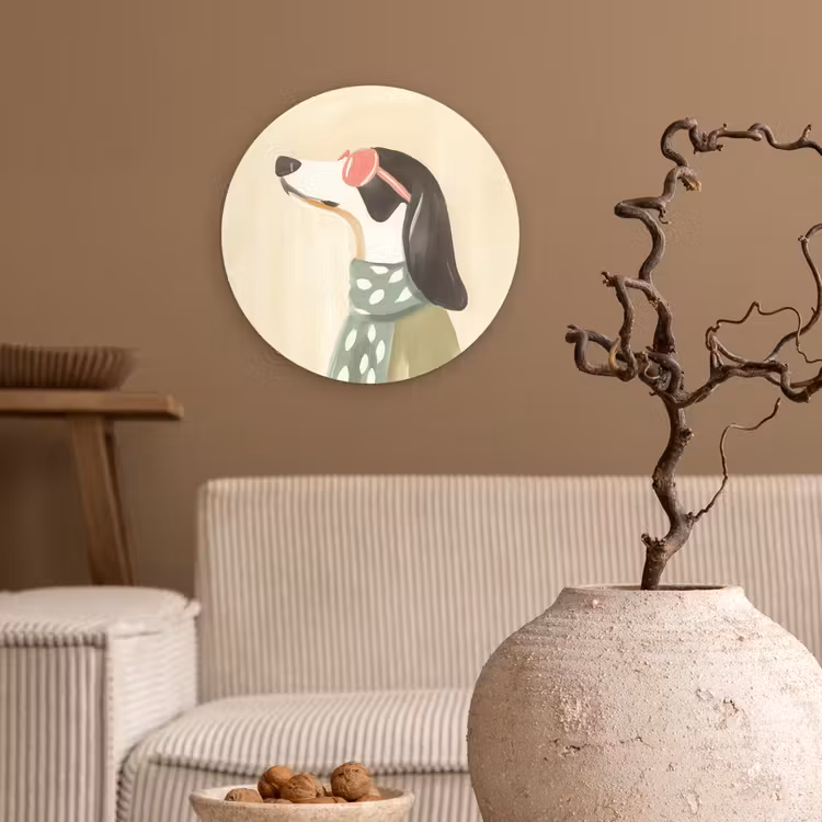 Hond - Zonnebril - Sjaal Wandcirkel kunststof plaat 5mm dik klein -sfeer1