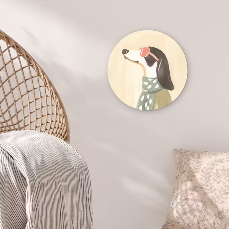 Hond - Zonnebril - Sjaal Wandcirkel kunststof plaat 5mm dik klein -sfeer5