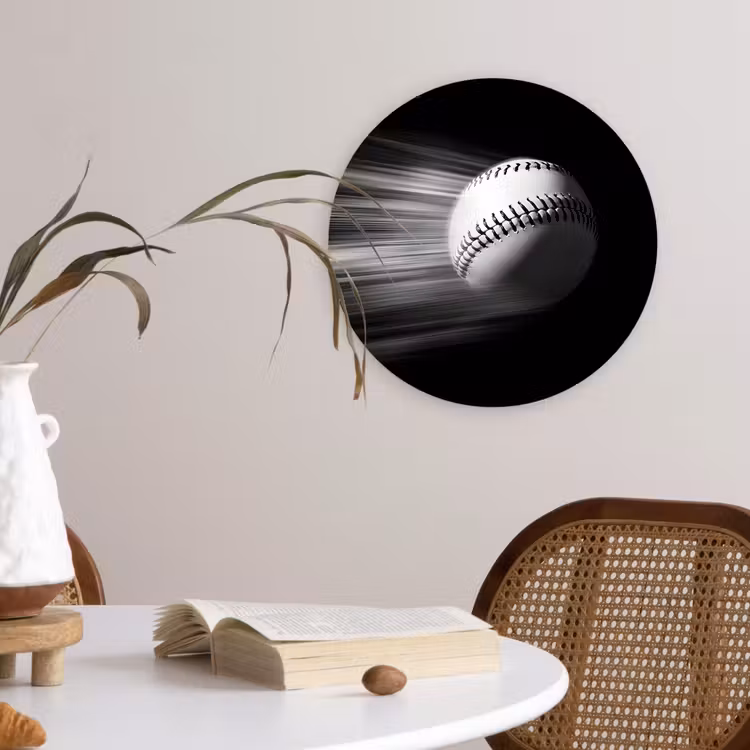 Honkbal - Wit - Vliegt Wandcirkel kunststof plaat 5mm dik klein -sfeer4