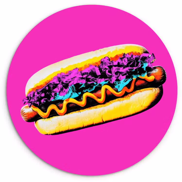 Hotdog - Roze - Retro Wandcirkel kunststof plaat 5mm dik klein -3d