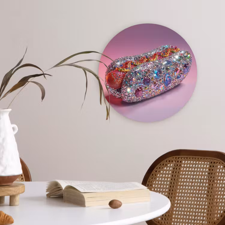 Hotdog - Steentjes - Glitters - Paars Wandcirkel kunststof plaat 5mm dik klein -sfeer4
