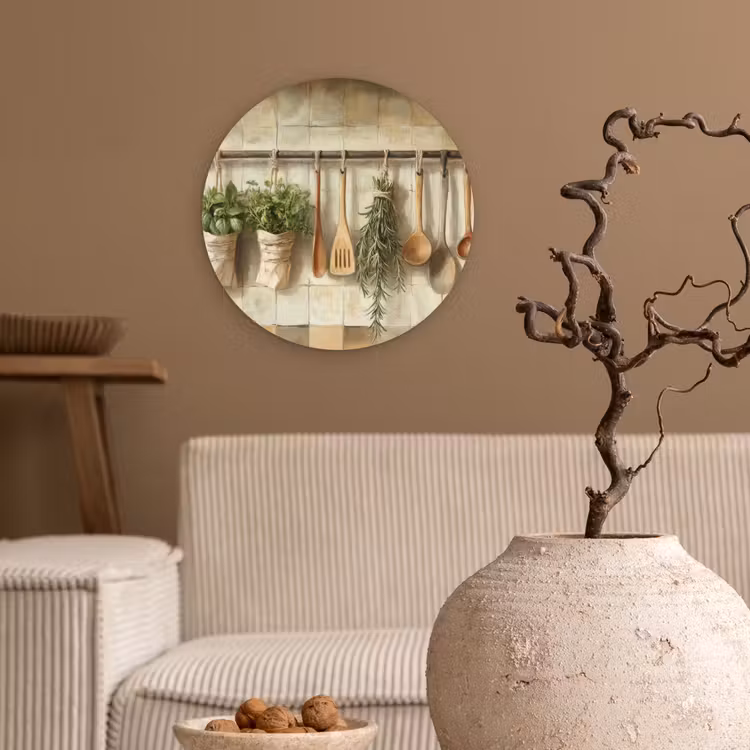 Hout - Keukengerei - Stilleven - Tegels Wandcirkel kunststof plaat 5mm dik klein -sfeer1