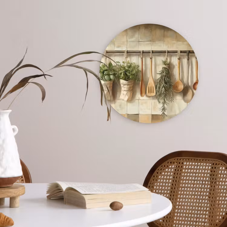 Hout - Keukengerei - Stilleven - Tegels Wandcirkel kunststof plaat 5mm dik klein -sfeer4