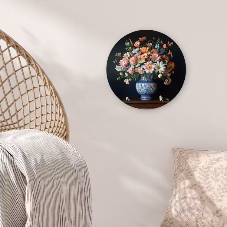 Hout - Vaas - Kleuren - Bloemen Wandcirkel kunststof plaat 5mm dik klein -sfeer5