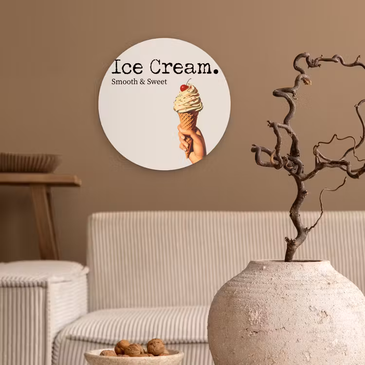 Ice cream - Softijs - Kleurrijk - Kers Wandcirkel kunststof plaat 5mm dik klein -sfeer1