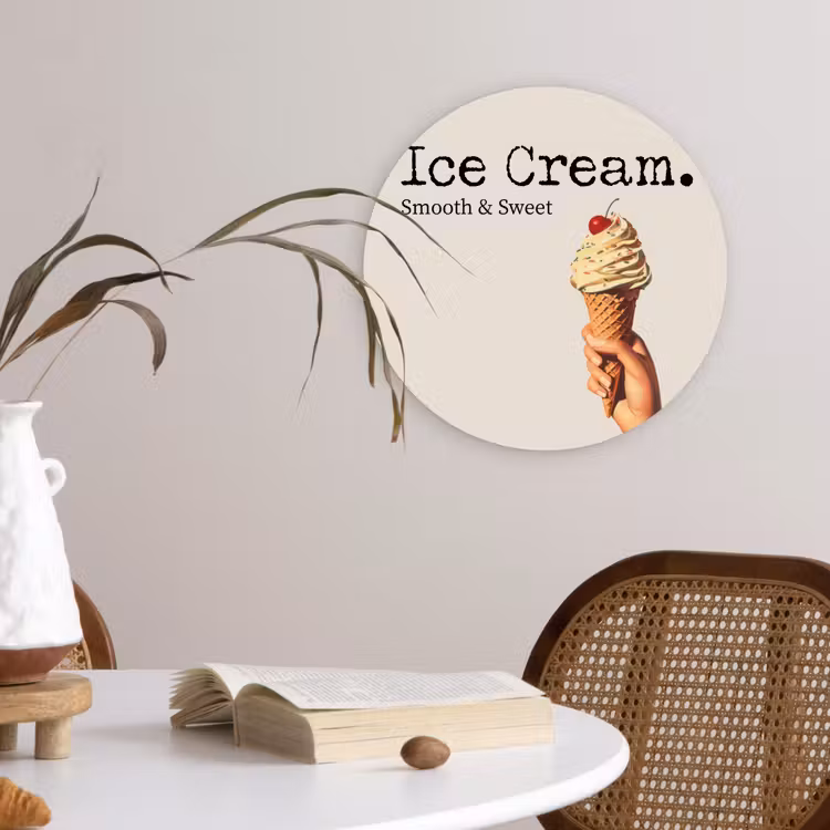 Ice cream - Softijs - Kleurrijk - Kers Wandcirkel kunststof plaat 5mm dik klein -sfeer4