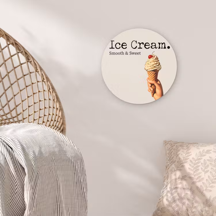 Ice cream - Softijs - Kleurrijk - Kers Wandcirkel kunststof plaat 5mm dik klein -sfeer5