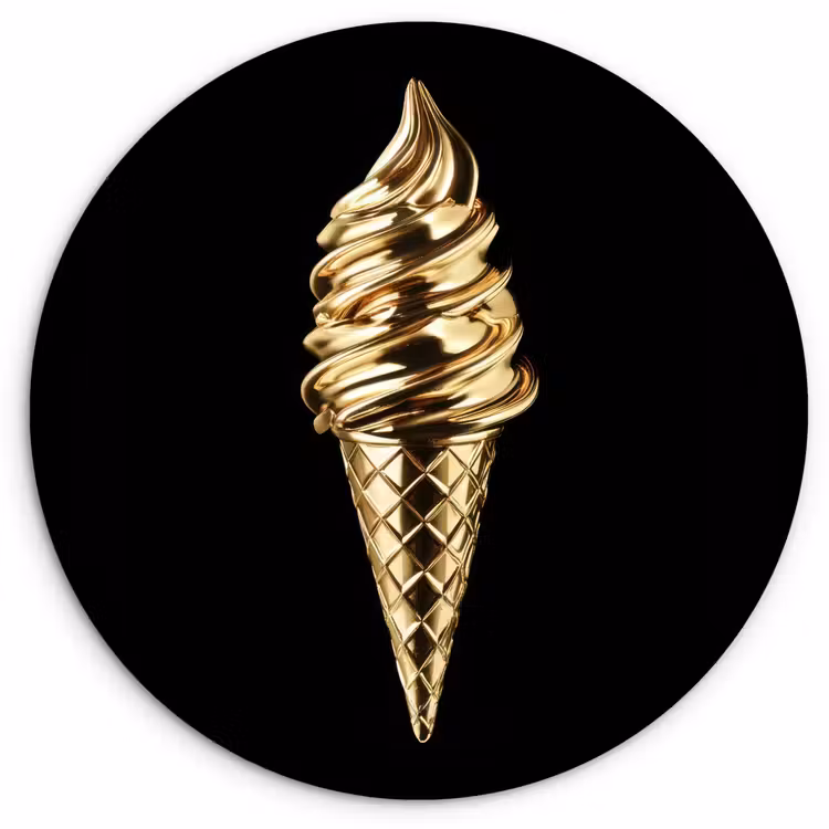 Ijs - Goud - Zwart - Eten Wandcirkel kunststof plaat 5mm dik klein -3d