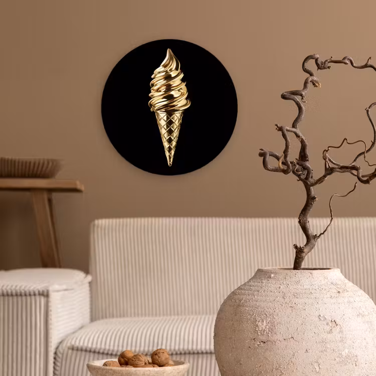 Ijs - Goud - Zwart - Eten Wandcirkel kunststof plaat 5mm dik klein -sfeer1