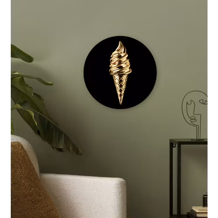 Ijs - Goud - Zwart - Eten Wandcirkel kunststof plaat 5mm dik klein -sfeer3