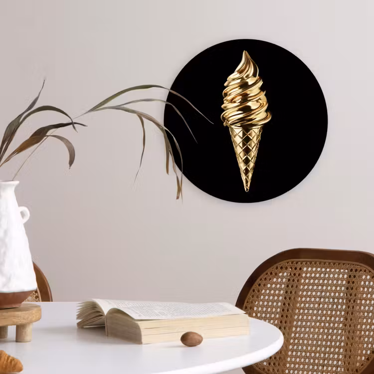 Ijs - Goud - Zwart - Eten Wandcirkel kunststof plaat 5mm dik klein -sfeer4