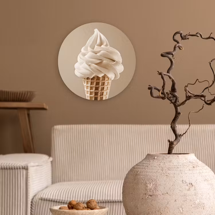 IJs - Softijs - Romig - Hoorntje - Beige Wandcirkel kunststof plaat 5mm dik klein -sfeer1