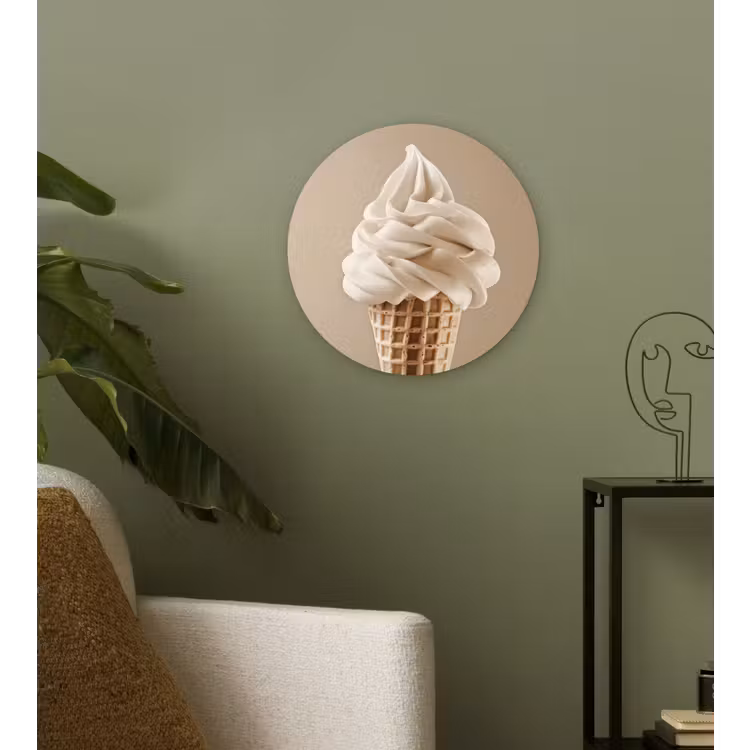 IJs - Softijs - Romig - Hoorntje - Beige Wandcirkel kunststof plaat 5mm dik klein -sfeer3