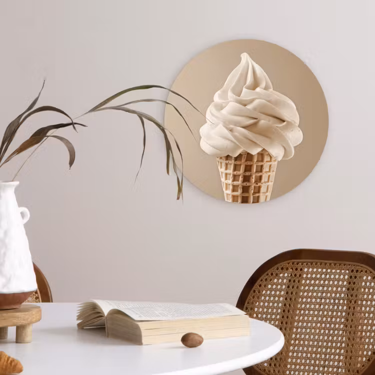 IJs - Softijs - Romig - Hoorntje - Beige Wandcirkel kunststof plaat 5mm dik klein -sfeer4