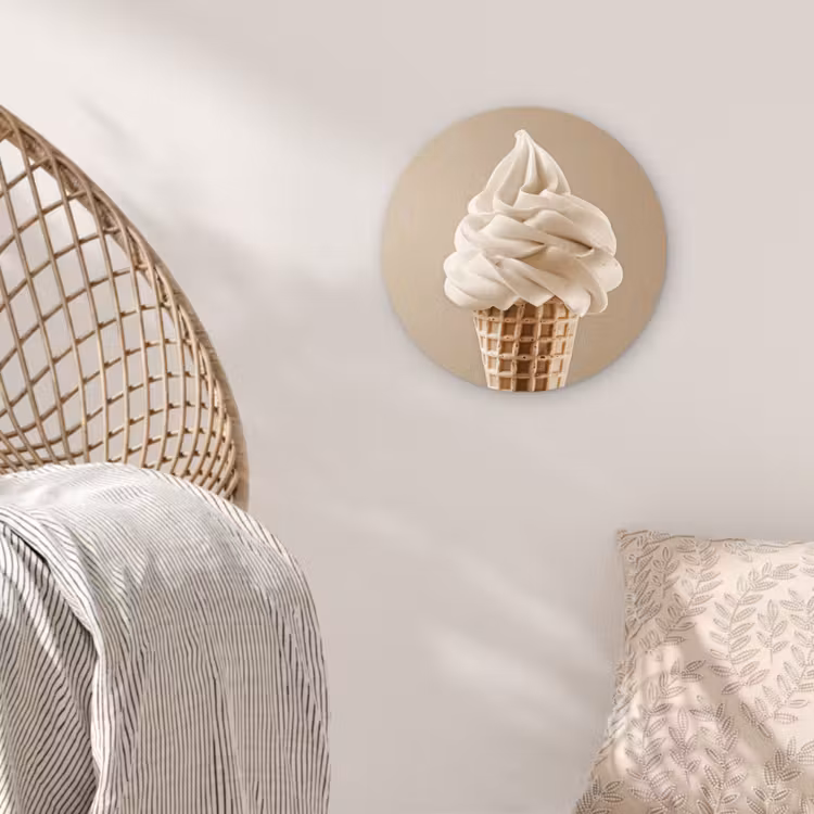 IJs - Softijs - Romig - Hoorntje - Beige Wandcirkel kunststof plaat 5mm dik klein -sfeer5