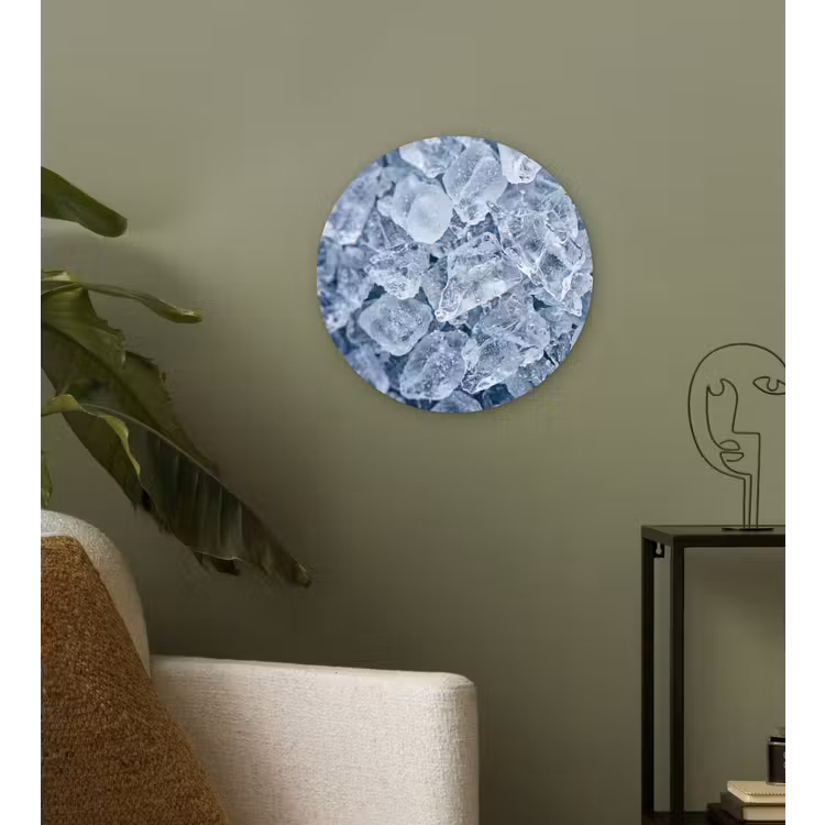 Ijsblokjes - Water - Blauw Wandcirkel kunststof plaat 5mm dik klein -sfeer3
