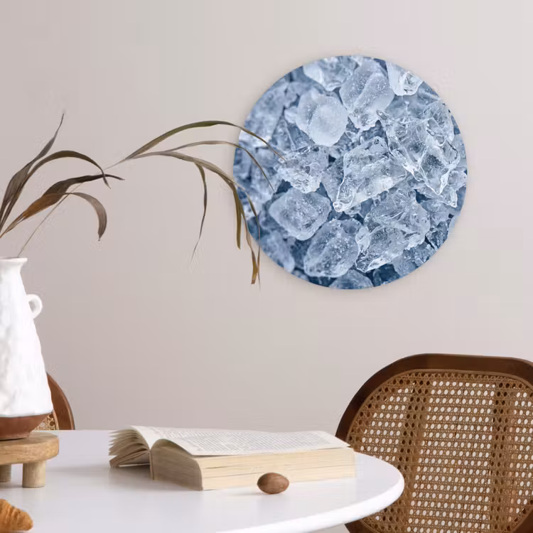 Ijsblokjes - Water - Blauw Wandcirkel kunststof plaat 5mm dik klein -sfeer4