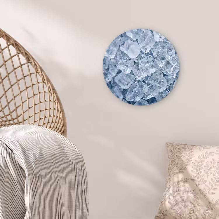 Ijsblokjes - Water - Blauw Wandcirkel kunststof plaat 5mm dik klein -sfeer5