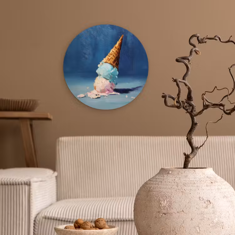 Ijshoorn - Bolletjes - Smelt - Roze Wandcirkel kunststof plaat 5mm dik klein -sfeer1