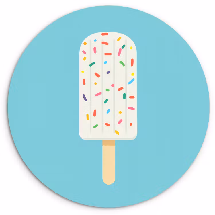 Ijsje - Stokje - Sprinkles - Lichtblauw Wandcirkel kunststof plaat 5mm dik klein -3d