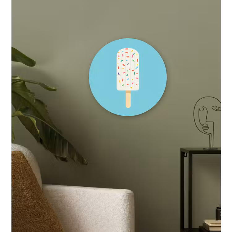 Ijsje - Stokje - Sprinkles - Lichtblauw Wandcirkel kunststof plaat 5mm dik klein -sfeer3