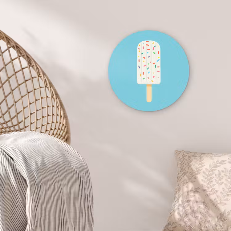 Ijsje - Stokje - Sprinkles - Lichtblauw Wandcirkel kunststof plaat 5mm dik klein -sfeer5