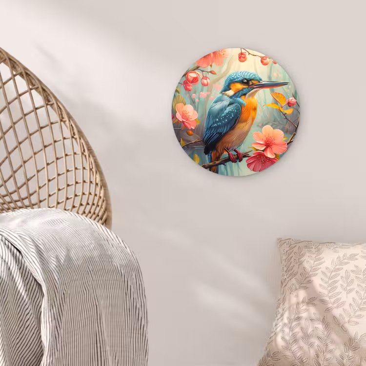 IJsvogel - Bloesem - Natuur - Vogels - Bloemen Wandcirkel kunststof plaat 5mm dik klein -sfeer5