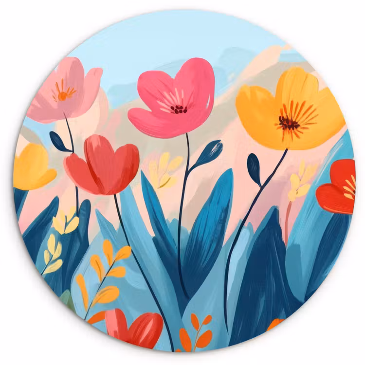 Illustratie - Bloemen - Kleurrijk Wandcirkel kunststof plaat 5mm dik klein -3d