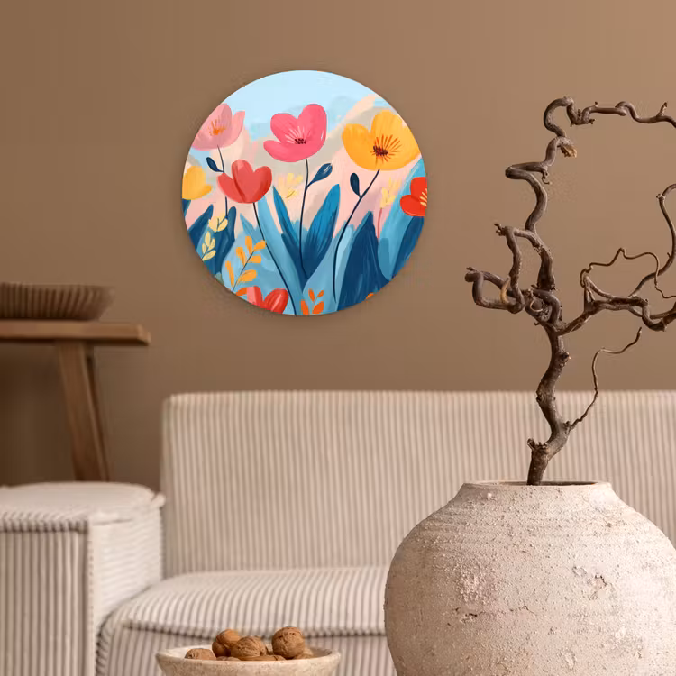 Illustratie - Bloemen - Kleurrijk Wandcirkel kunststof plaat 5mm dik klein -sfeer1