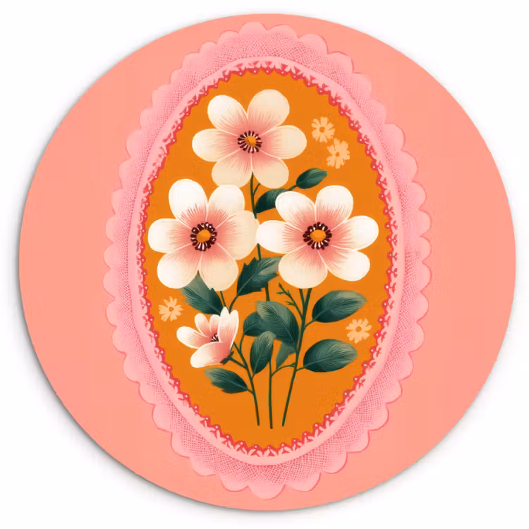 Illustratie - Bloemen - Rand - Roze Wandcirkel kunststof plaat 5mm dik klein -3d