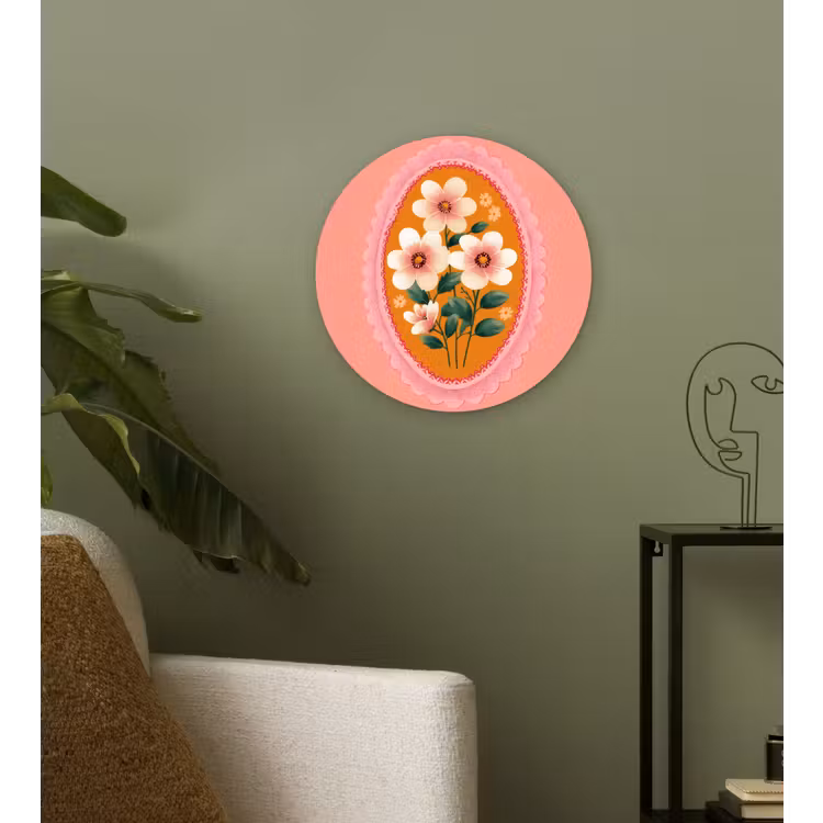 Illustratie - Bloemen - Rand - Roze Wandcirkel kunststof plaat 5mm dik klein -sfeer3