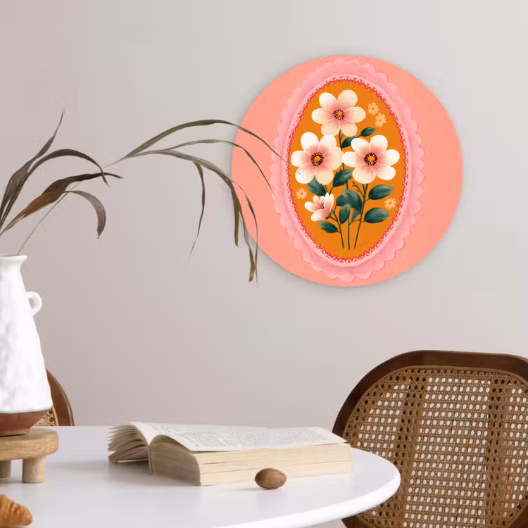 Illustratie - Bloemen - Rand - Roze Wandcirkel kunststof plaat 5mm dik klein -sfeer4