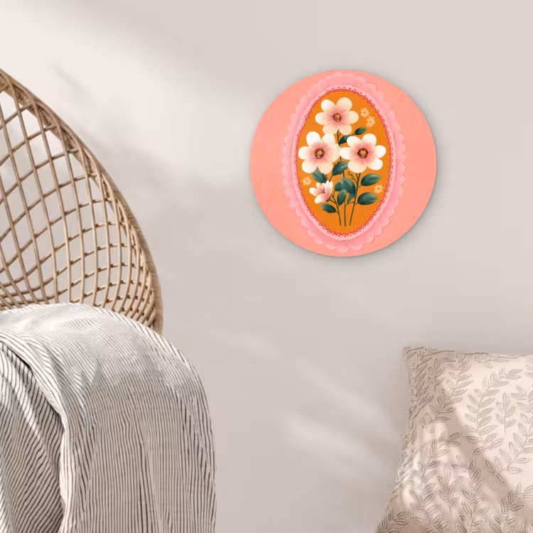 Illustratie - Bloemen - Rand - Roze Wandcirkel kunststof plaat 5mm dik klein -sfeer5