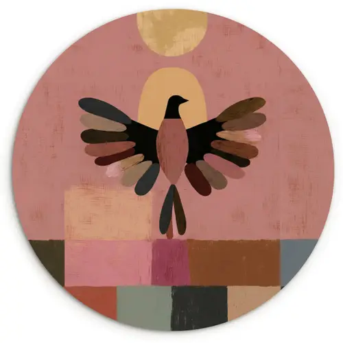 Illustratie - Vogel - Vlakken - Kleurrijk Wandcirkel kunststof plaat 5mm dik klein -3d