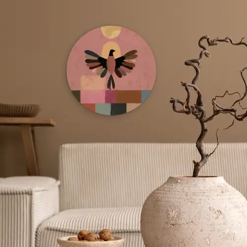 Illustratie - Vogel - Vlakken - Kleurrijk Wandcirkel kunststof plaat 5mm dik klein -sfeer1