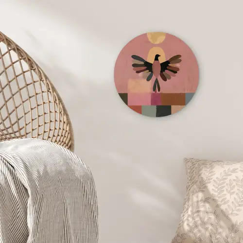 Illustratie - Vogel - Vlakken - Kleurrijk Wandcirkel kunststof plaat 5mm dik klein -sfeer5